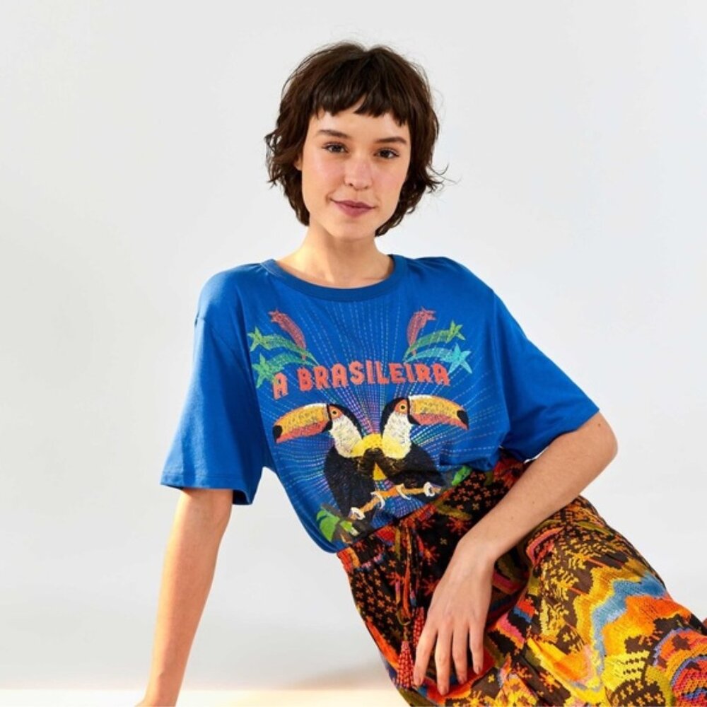 Farm Rio A Brasileira Blue T Shirt, Size M, NWT